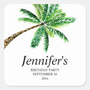 Tropical Summer Palm Tree Monogram oder Name Quadratischer Aufkleber