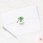 Tropical Summer Palm Tree Monogram oder Name Quadratischer Aufkleber (Umschlag)