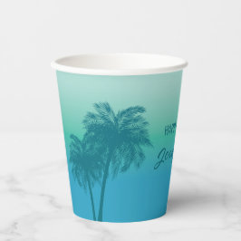 Tropical Summer Palm Trees Aqua Blue Sky Birthday Pappbecher