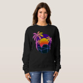 Tropical Summer Palm Trees Sunset Beach 90er Art V Sweatshirt (Vorne ganz)