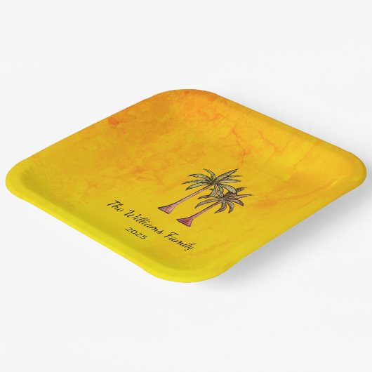 Tropical Summer Palm Trees Swim Pool Party Gold Pappteller (Gewinkelt)