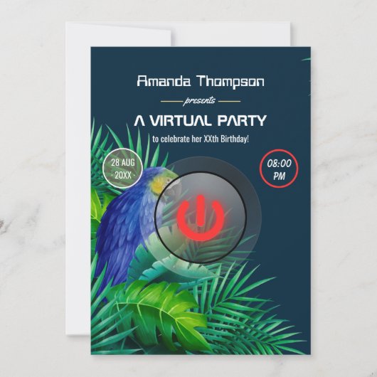 Tropical Summer Parrot Virtual Birthday Party Einladung (Vorderseite)