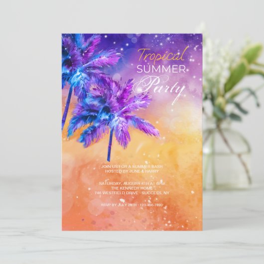 Tropical Summer Party Einladung (Stehend Vorderseite)