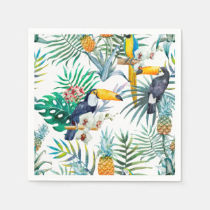 Tropical summer Pineapple Parrot Bird watercolor Serviette
