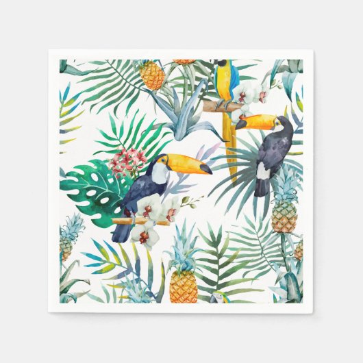 Tropical summer Pineapple Parrot Bird watercolor Serviette (Vorderseite)