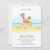 Tropical Summer Pink Flamingo Baby Dusche Einladung (Vorderseite)