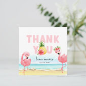 Tropical Summer Pink Flamingo Geburtstagsflat Dankeskarte (Stehend Vorderseite)