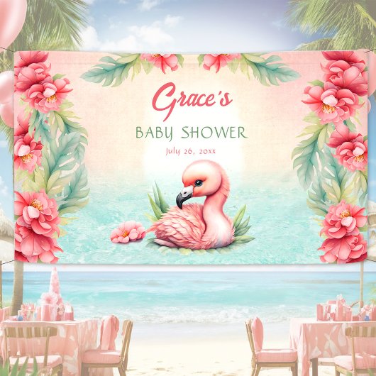 Tropical Summer Pink Flamingo Girl Babydusche Banner