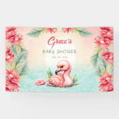 Tropical Summer Pink Flamingo Girl Babydusche Banner (Horizontal)