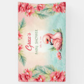 Tropical Summer Pink Flamingo Girl Babydusche Banner (Vertikal)