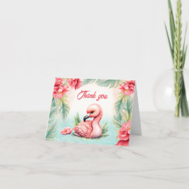 Tropical Summer Pink Flamingo Girl Babydusche Dankeskarte