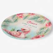 Tropical Summer Pink Flamingo Girl Babydusche Pappteller (Schrägansicht)