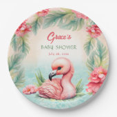 Tropical Summer Pink Flamingo Girl Babydusche Pappteller (Vorderseite)