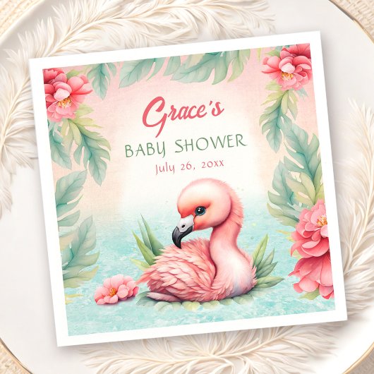 Tropical Summer Pink Flamingo Girl Babydusche Serviette