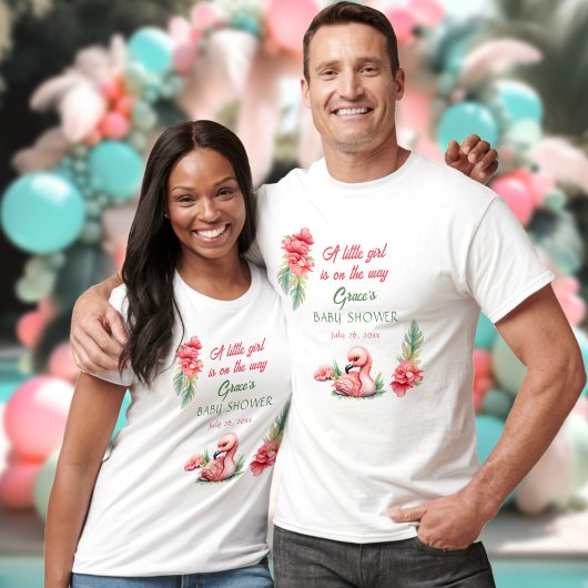 Tropical Summer Pink Flamingo Girl Babydusche T-Shirt