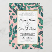 Tropical Summer Pink Green Blätter Sunset Pattern Einladung (Vorne/Hinten)