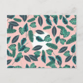 Tropical Summer Pink Green Blätter Sunset Pattern Postkarte (Vorderseite)