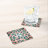 Tropical Summer Pink Green Blätter Sunset Pattern Rechteckiger Pappuntersetzer (Vor Ort)