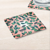 Tropical Summer Pink Green Blätter Sunset Pattern Rechteckiger Pappuntersetzer (angewinkelt)