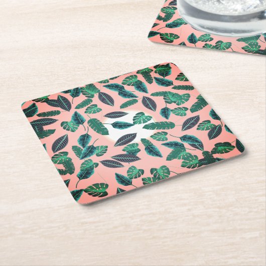 Tropical Summer Pink Green Blätter Sunset Pattern Rechteckiger Pappuntersetzer (angewinkelt)