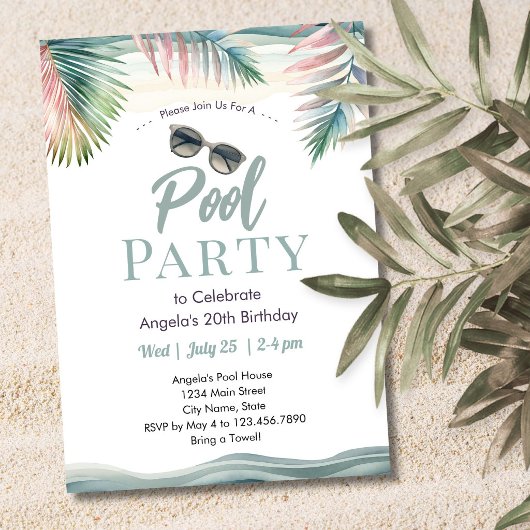 Tropical Summer Pool Party Birthday  Einladung