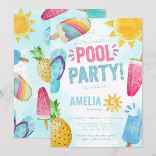 Tropical Summer Pool Party Geburtstag Einladung