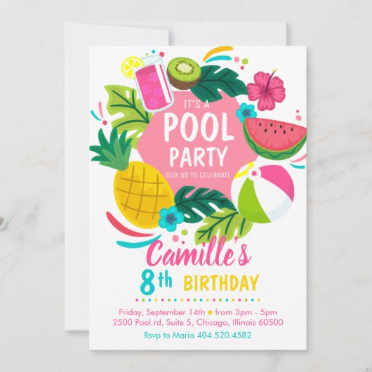 Tropical summer pool party Invitation Einladung (Vorderseite)
