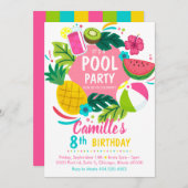 Tropical summer pool party Invitation Einladung (Vorne/Hinten)