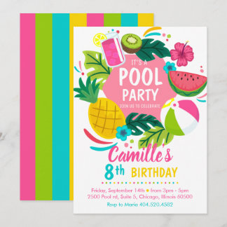 Tropical summer pool party Invitation Einladung