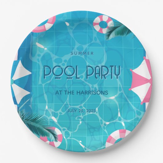 Tropical Summer Pool Party Pappteller (Vorderseite)