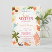 Tropical Summer Pool Party Sweet 16 Party Einladung (Stehend Vorderseite)