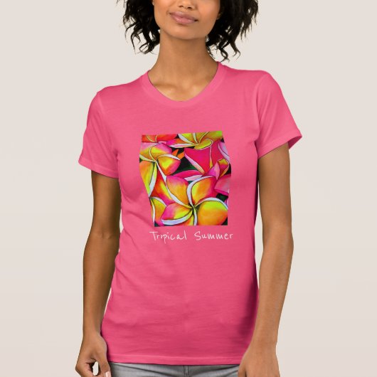 Tropical Summer Slogan Frangipani Blume Art T-Shirt (Vorderseite)
