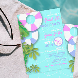 Tropical Summer Sweet 16 Birthday Pool Party Einladung