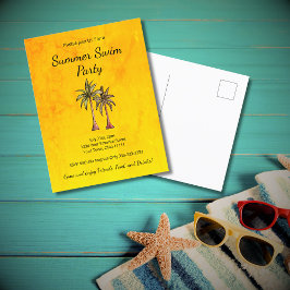 Tropical Summer Swim Pool Party Palmen Gold Einladungspostkarte