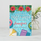 Tropical Summer Swimming Pool Birthday Party Einladung (Stehend Vorderseite)