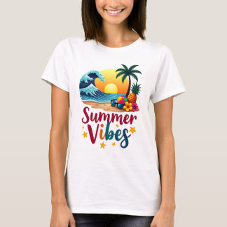 Tropical Summer Vibes - Beach Sunset, Palm Tree & T-Shirt
