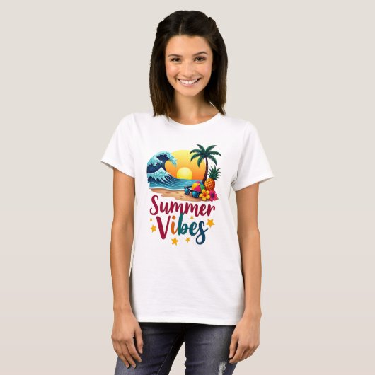 Tropical Summer Vibes - Beach Sunset, Palm Tree & T-Shirt (Vorne ganz)