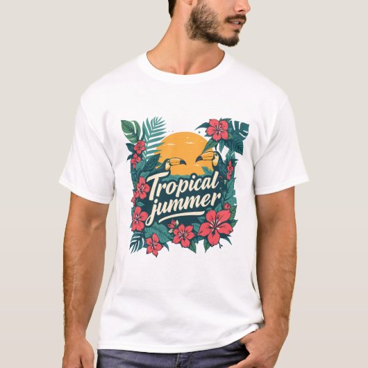 Tropical Summer Vibes T-Shirt – Retro Jungle Desig (Vorderseite)