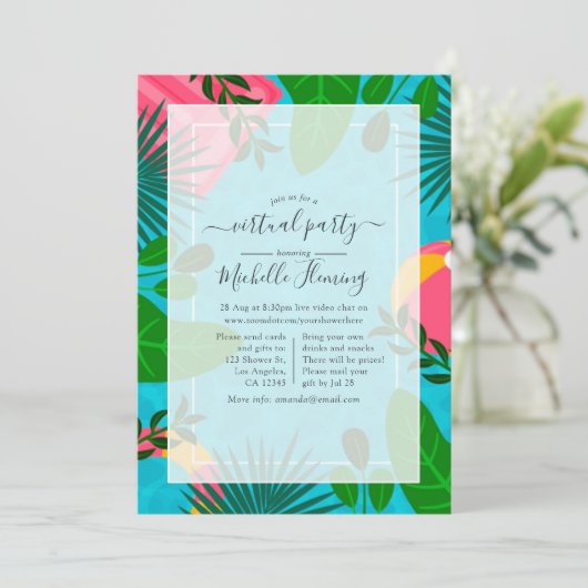 Tropical Summer Virtual Birthday Party Einladung (Stehend Vorderseite)