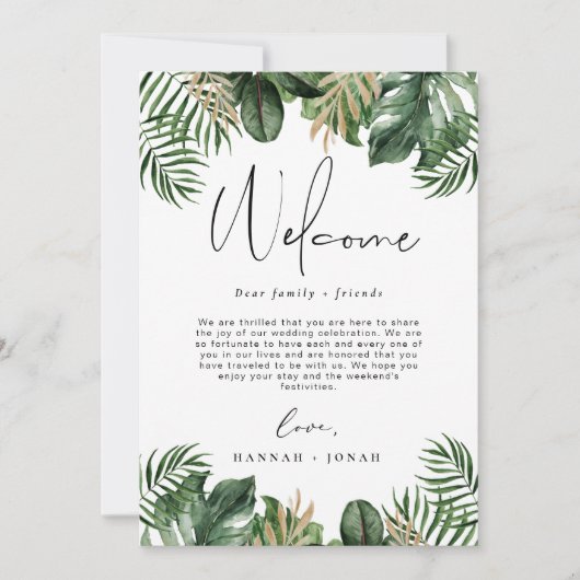 Tropical Summer Wedding Program Welcome Bag Card Einladung (Vorderseite)