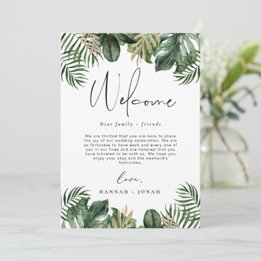 Tropical Summer Wedding Program Welcome Bag Card Einladung (Stehend Vorderseite)