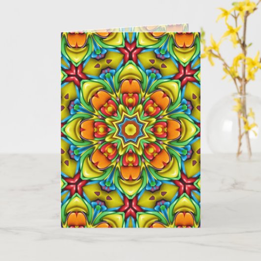 Tropical Sunburst Vintages Fraktal Kaleidoskop Karte (Gelbe Blume)