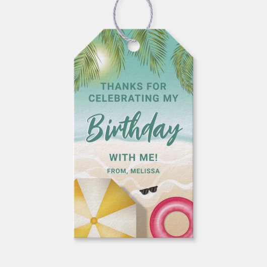 Tropical Sunny Teal Sand Beach Birthday Thank You Geschenkanhänger (Vorderseite)