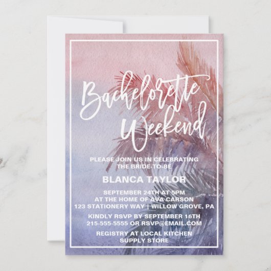 Tropical Sunset Bachelorette Weekend Einladung (Vorderseite)