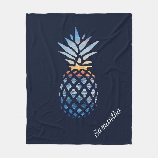 Tropical Sunset Beach Ananas mit Ozean Fleecedecke (Vorderseite)