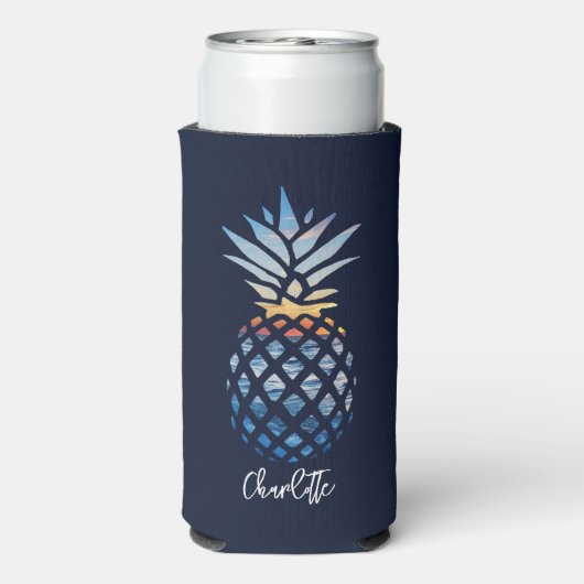 Tropical Sunset Beach Ananas Personalisiert Selters Dosenkühler (Seltzer Rückseite)