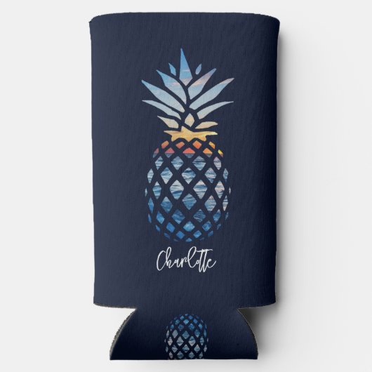 Tropical Sunset Beach Ananas Personalisiert Selters Dosenkühler (Rückseite)