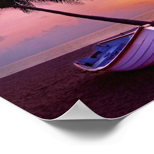Tropical Sunset Beach Boat Palm Poster (Ecke)