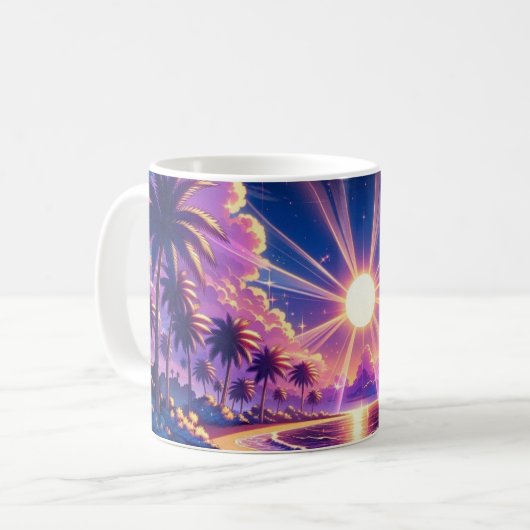 Tropical Sunset Beach Fantasy Malerei Kaffeetasse (Vorderseite Links)