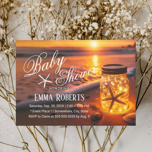 Tropical Sunset Beach Glows Jar Baby Dusche Einladung